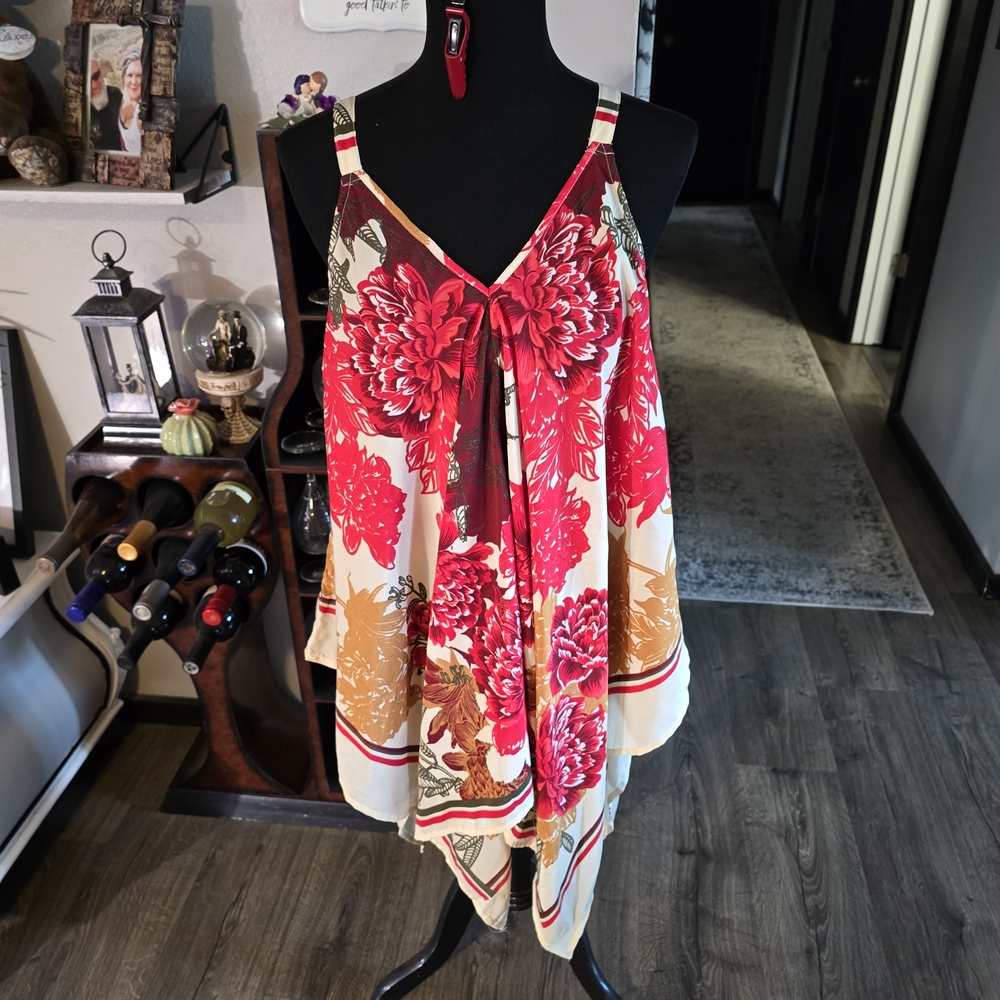 Unique Spectrum Red and Cream Floral Hankerchief Camisole